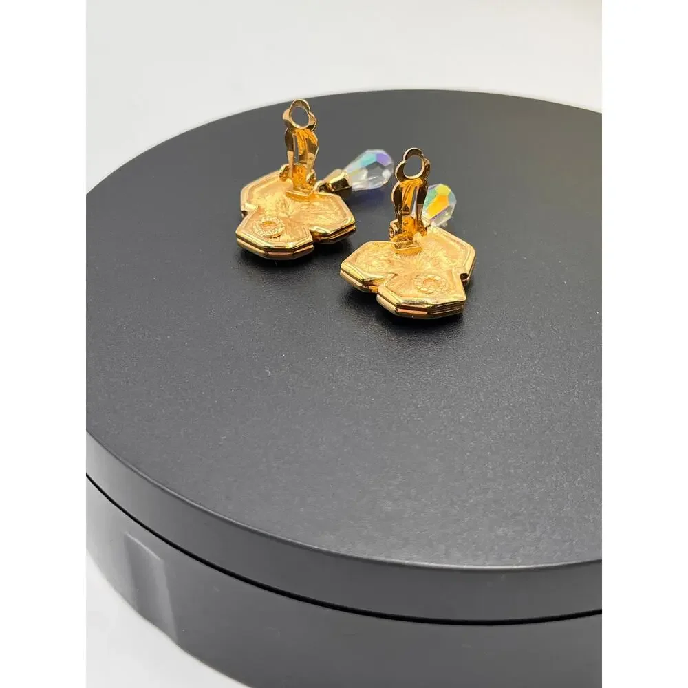 Swarovski Swan Vintage‎ Aurora Borealis Crystal Dangle Chandelier Stud Earrings